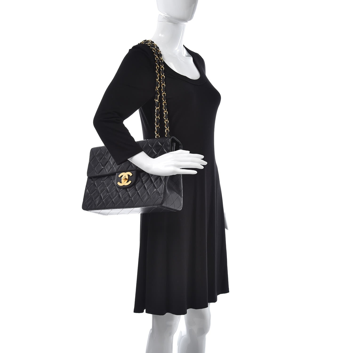 Chanel Lambskin Quilted XL Jumbo Single Flap Black 2 of 9