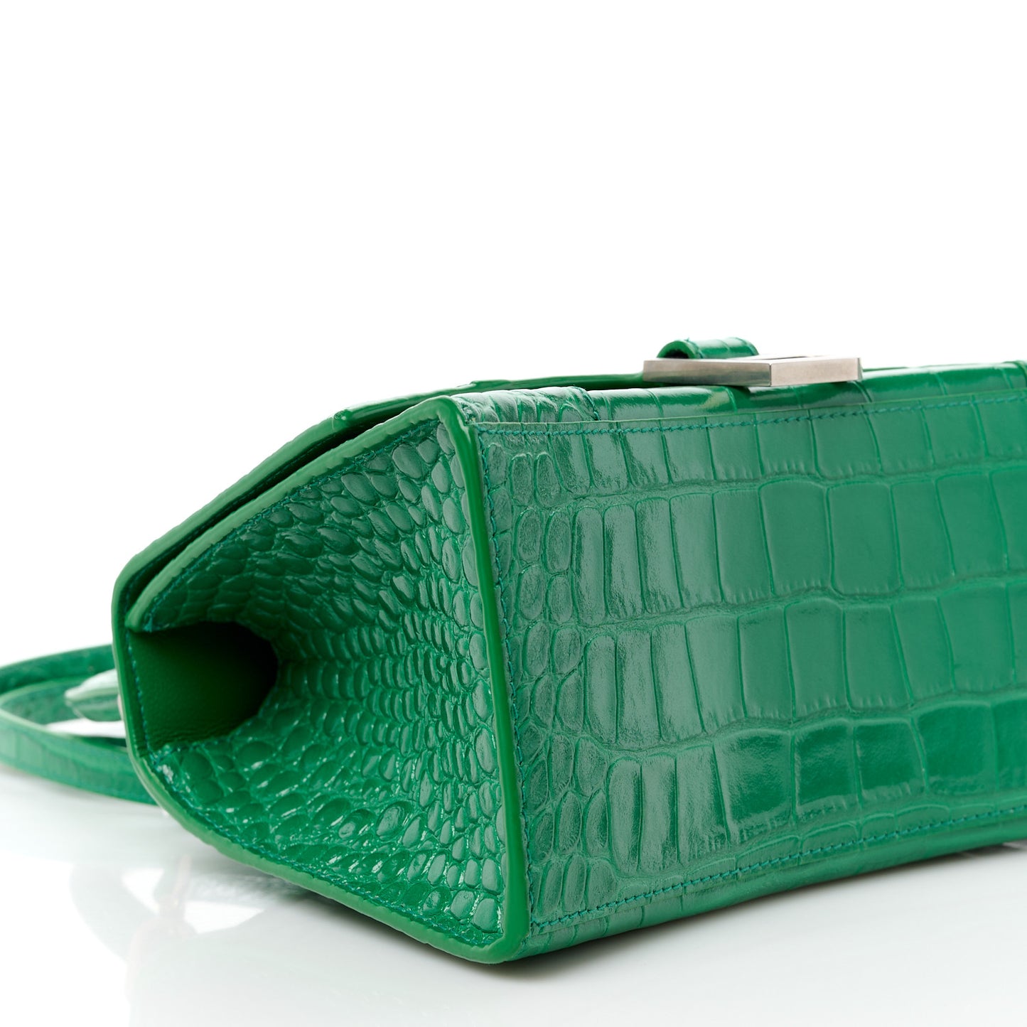 Shiny Calfskin Crocodile Embossed Small Hourglass Top Handle Bag Leaf Green