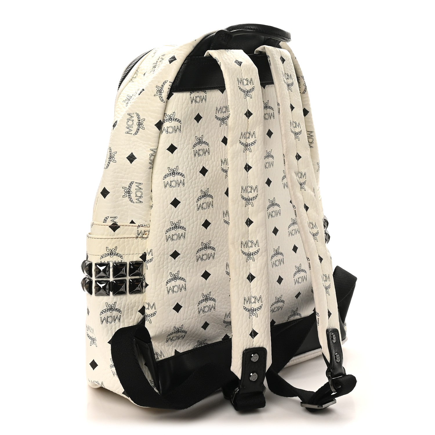 MCM Visetos Medium Side Studs Stark Backpack White 3 of 9