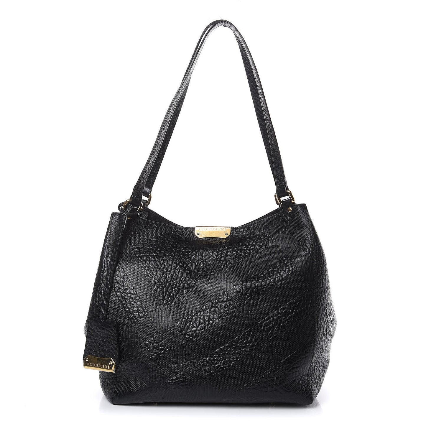 Signature Grain Calfskin Check Embossed Small Canterbury Tote Black