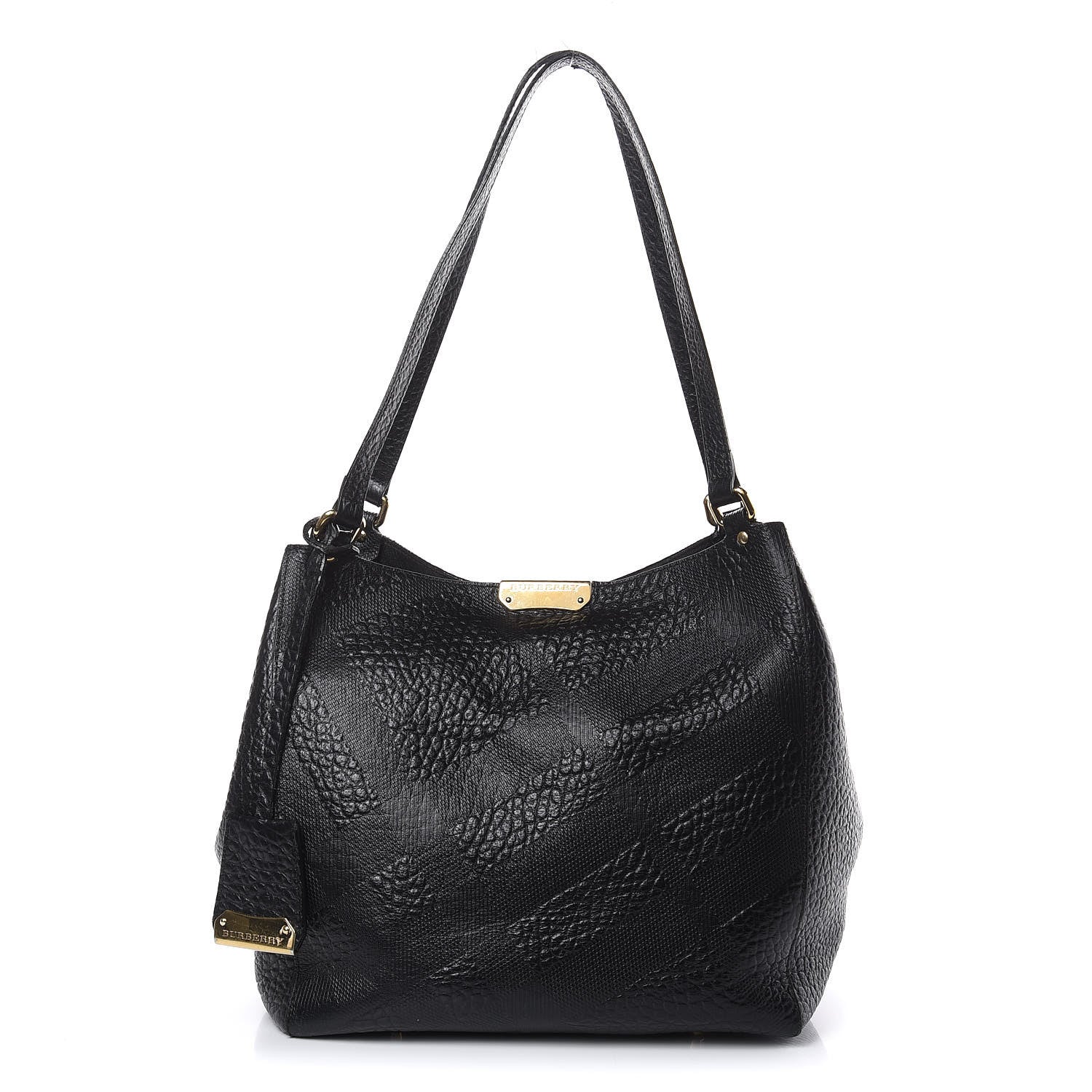 Burberry Signature Grain Calfskin Check Embossed Small Canterbury Tote Black 3 of 15