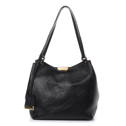 Burberry Signature Grain Calfskin Check Embossed Small Canterbury Tote Black 3 of 15