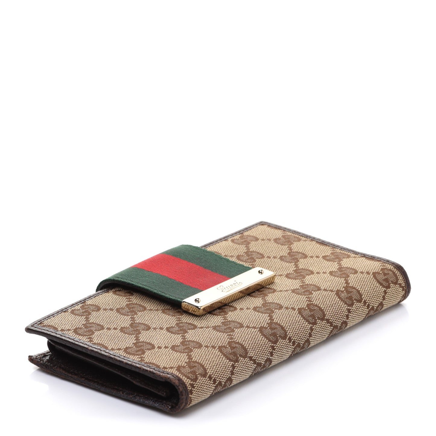 Monogram Calfskin Ladies Web Long Wallet Beige Ebony Cocoa