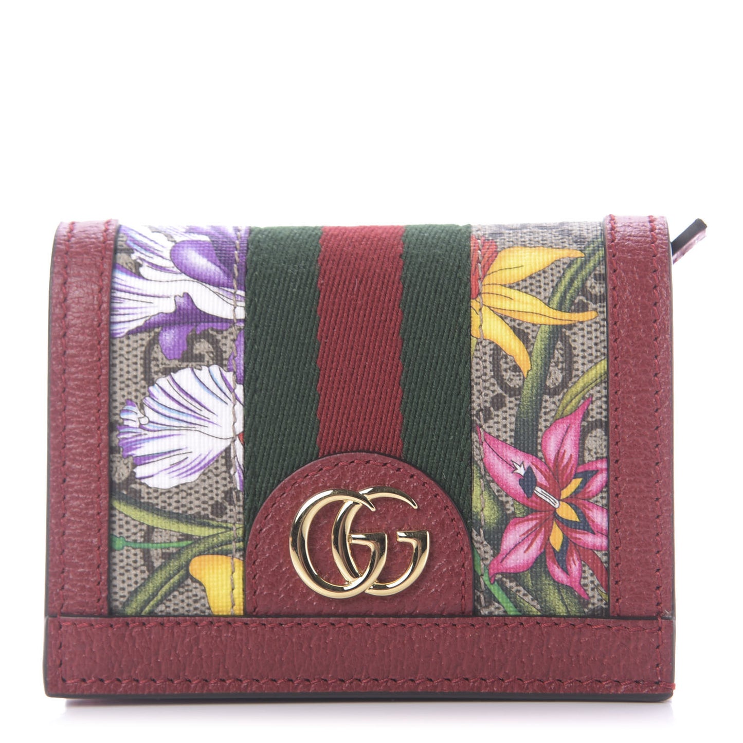 GG Supreme Monogram Flora Web Ophidia Card Case Red