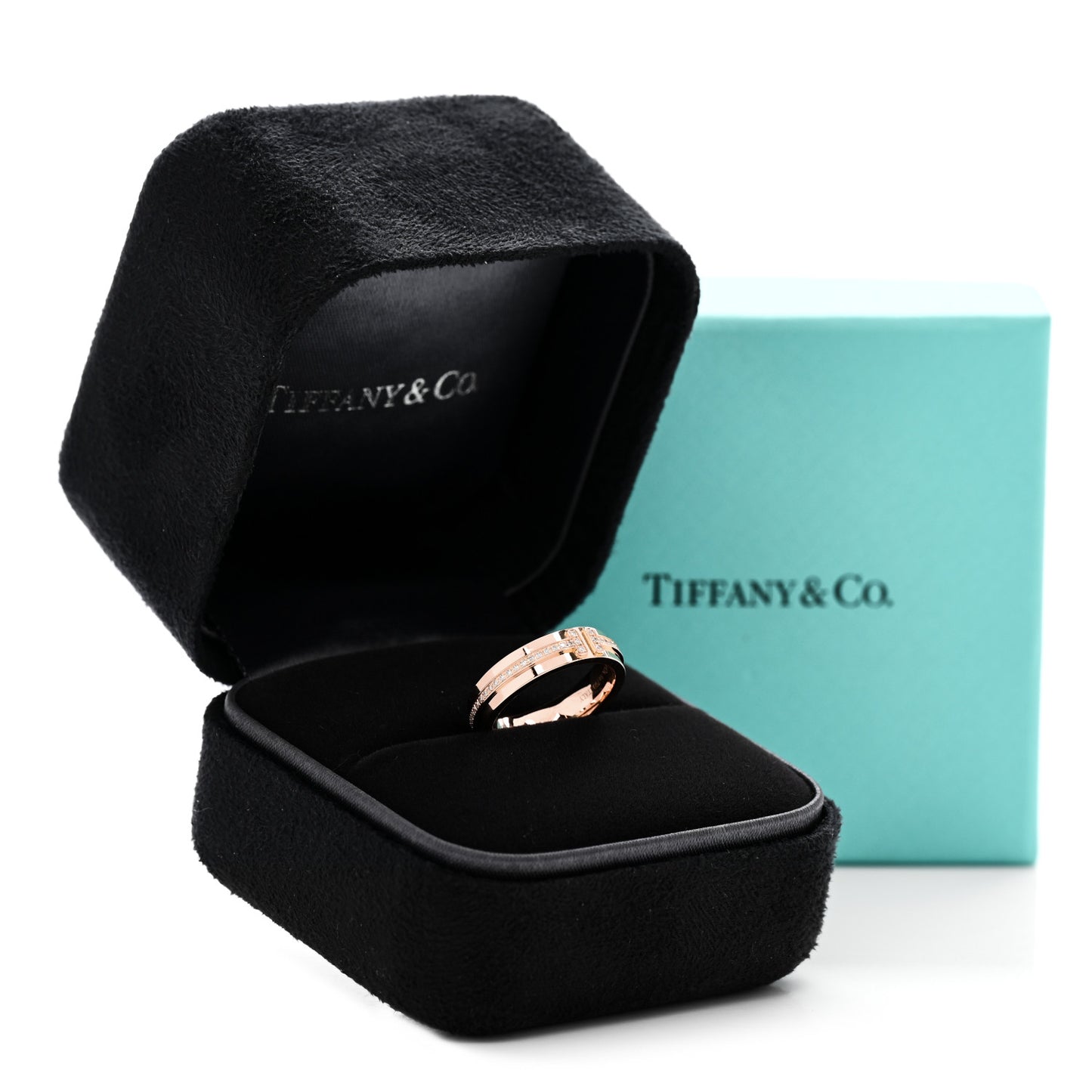 18K Rose Gold Diamond Narrow T Two Ring 48 4.5