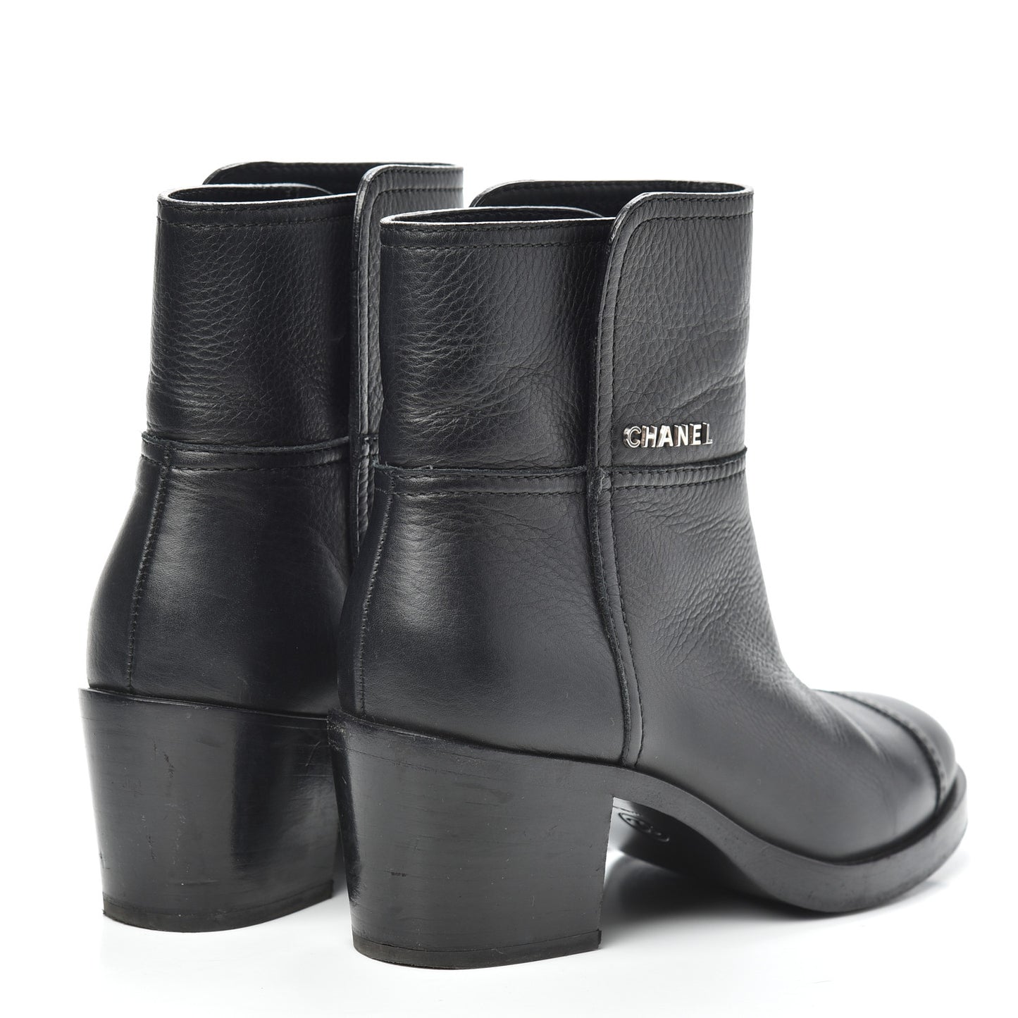 Calfskin Cap Toe Short Boots 37.5 Black