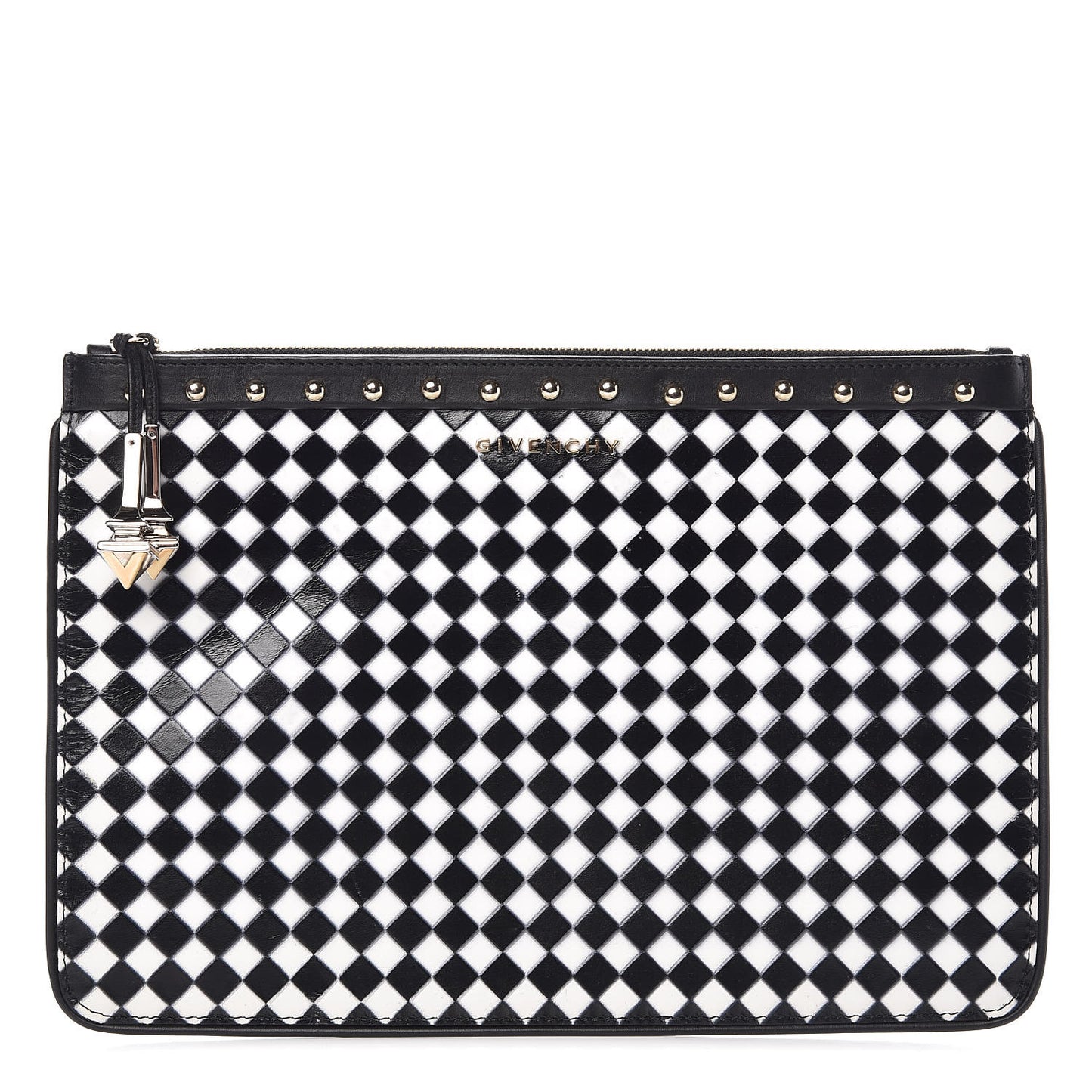 Lambskin Medium Zip Pouch Black White