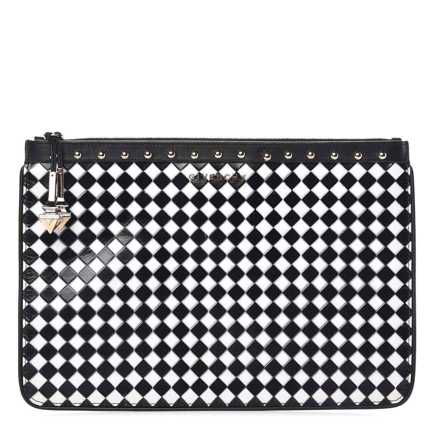 Givenchy Lambskin Medium Zip Pouch Black White 1 of 10