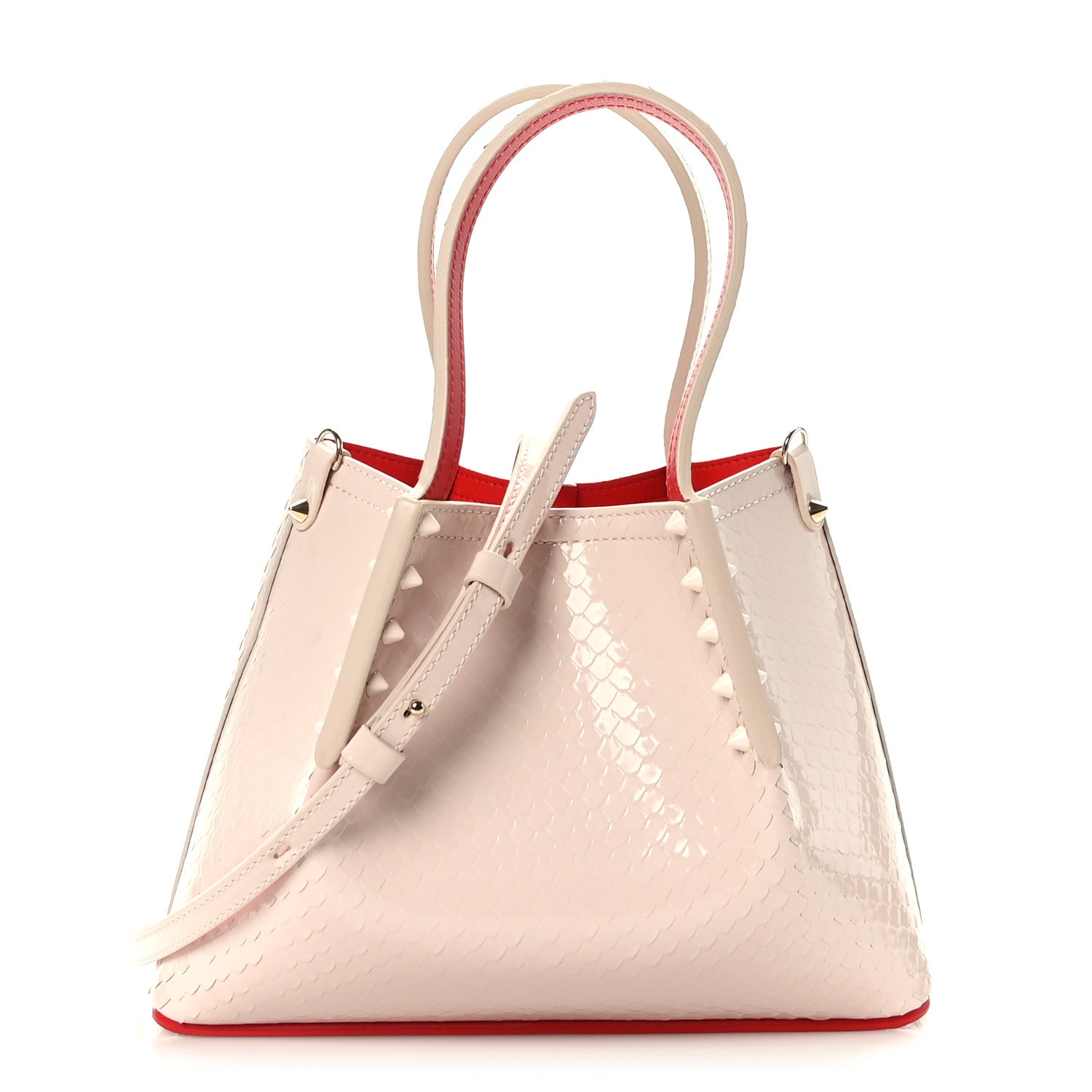 Christian Louboutin Patent Snakeskin Embossed Spiked Mini Cabarock Shopper Tote Leche 1 of 7