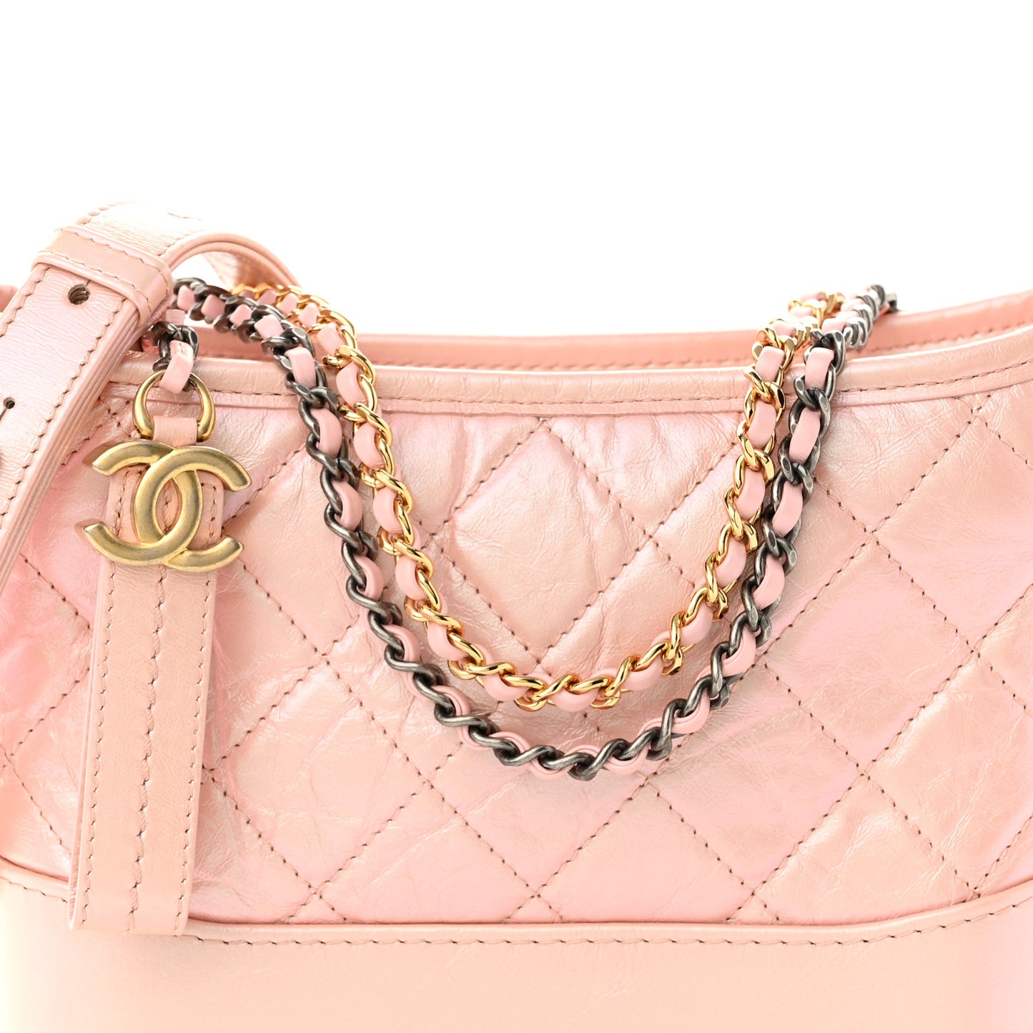 Iridescent Aged Calfskin Quilted Small Gabrielle Hobo Rose