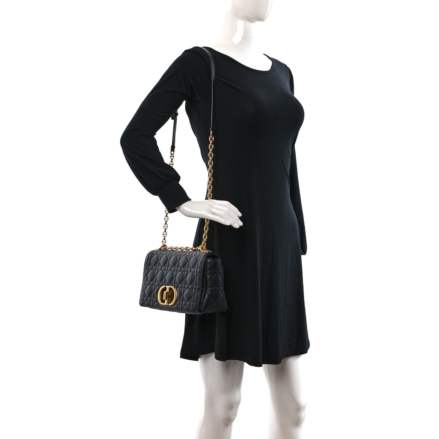 Calfskin Cannage Medium Caro Bag Black