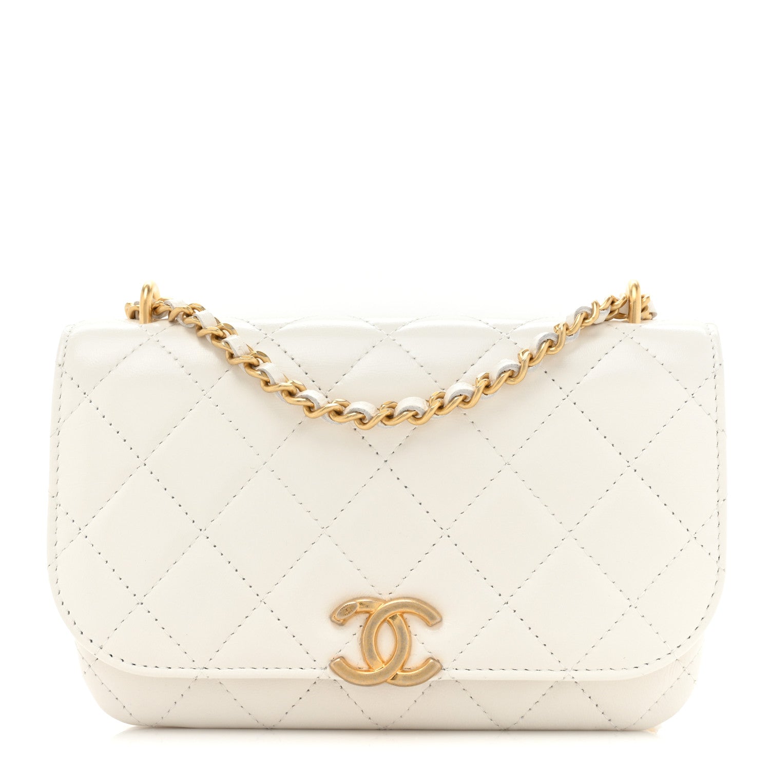 Chanel Shiny Lambskin Flap Clutch With Chain White 1 of 11