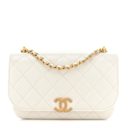 Chanel Shiny Lambskin Flap Clutch With Chain White 1 of 11