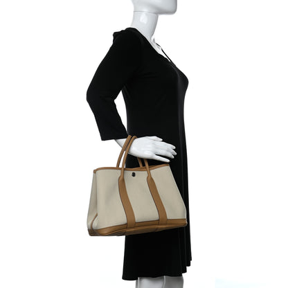 Hermes Toile Militaire Vache Country Garden Party 30 TPM Tote Beton Biscuit 2 of 11