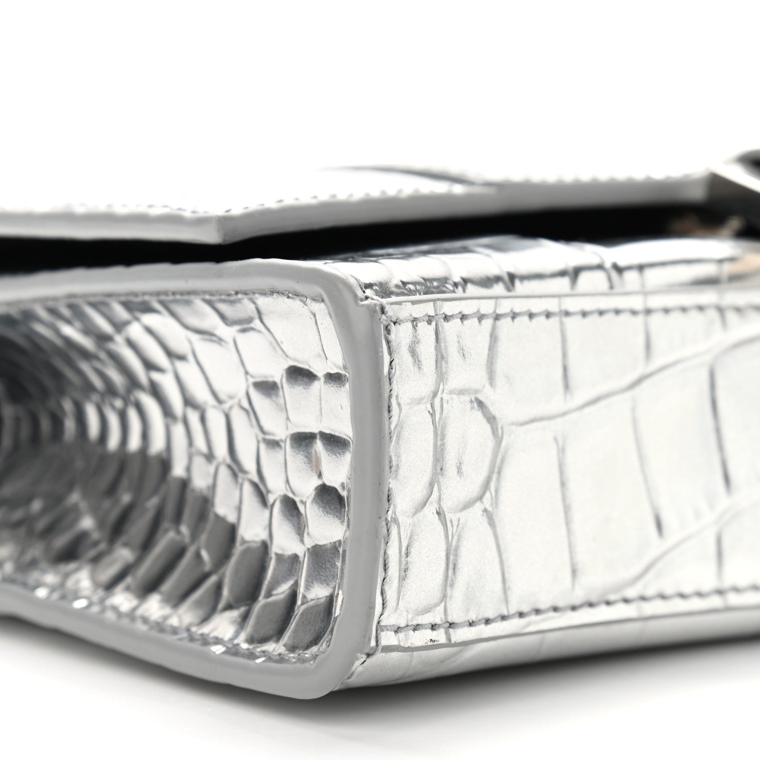 Balenciaga Metallic Calfskin Crocodile Embossed Hourglass Chain Bag Silver 5 of 8
