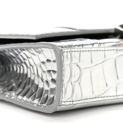 Balenciaga Metallic Calfskin Crocodile Embossed Hourglass Chain Bag Silver 5 of 8