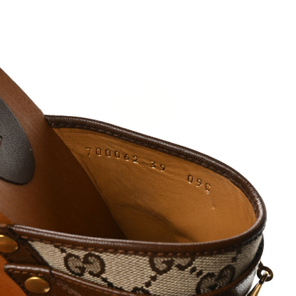 Gucci Monogram Goatskin Horsebit Clog Mules 39 Beige Ebony Brown Sugar 8 of 9