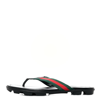 Gucci Nylon Calfskin Web Mens Cleat Sole Thong Sandals 10 Black Red Blue 1 of 10