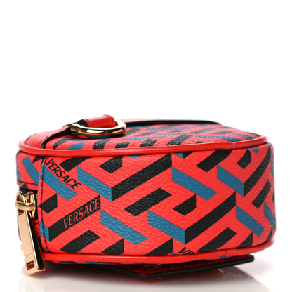 Versace Coated Canvas Calfskin La Greca Round Zip Pouch Blue Red 4 of 9
