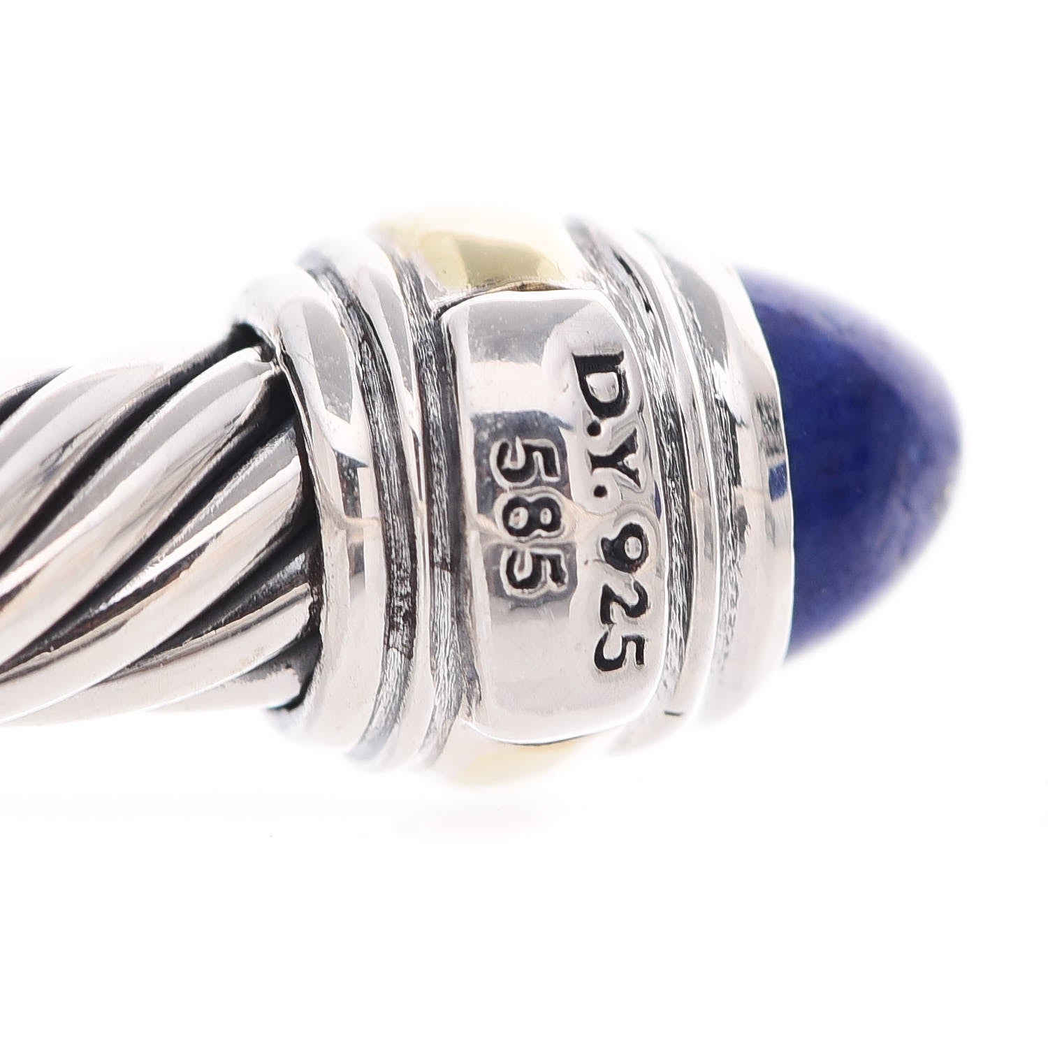 David Yurman Sterling Silver 14K Yellow Gold Lapis Lazuli 5mm Cable Classics Bracelet 5 of 6