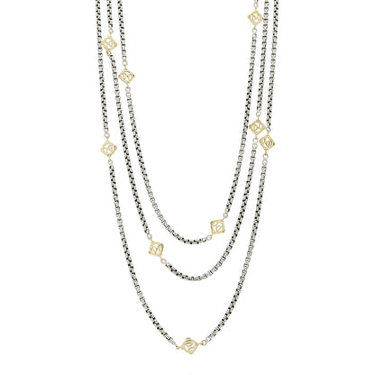 David Yurman Sterling Silver 14K Yellow Gold Logo Station Necklace 72" 1 of 5