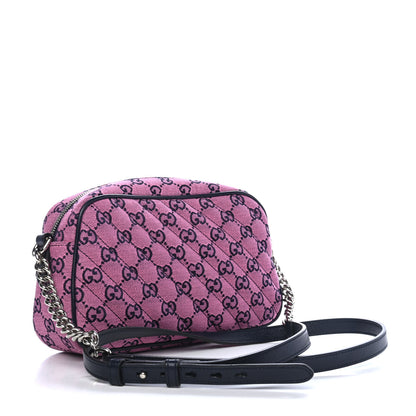 Gucci Monogram Multicolor Matelasse Diagonal Small GG Marmont Chain Shoulder Bag Pink Blue 2 of 4