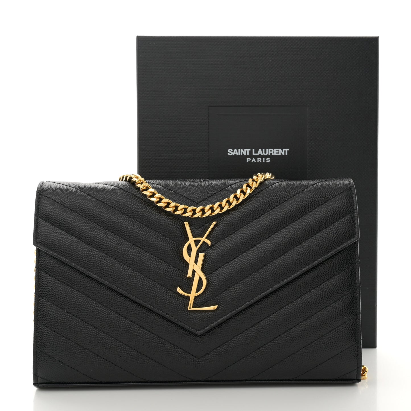 Grain De Poudre Matelasse Chevron Monogram Chain Wallet Black