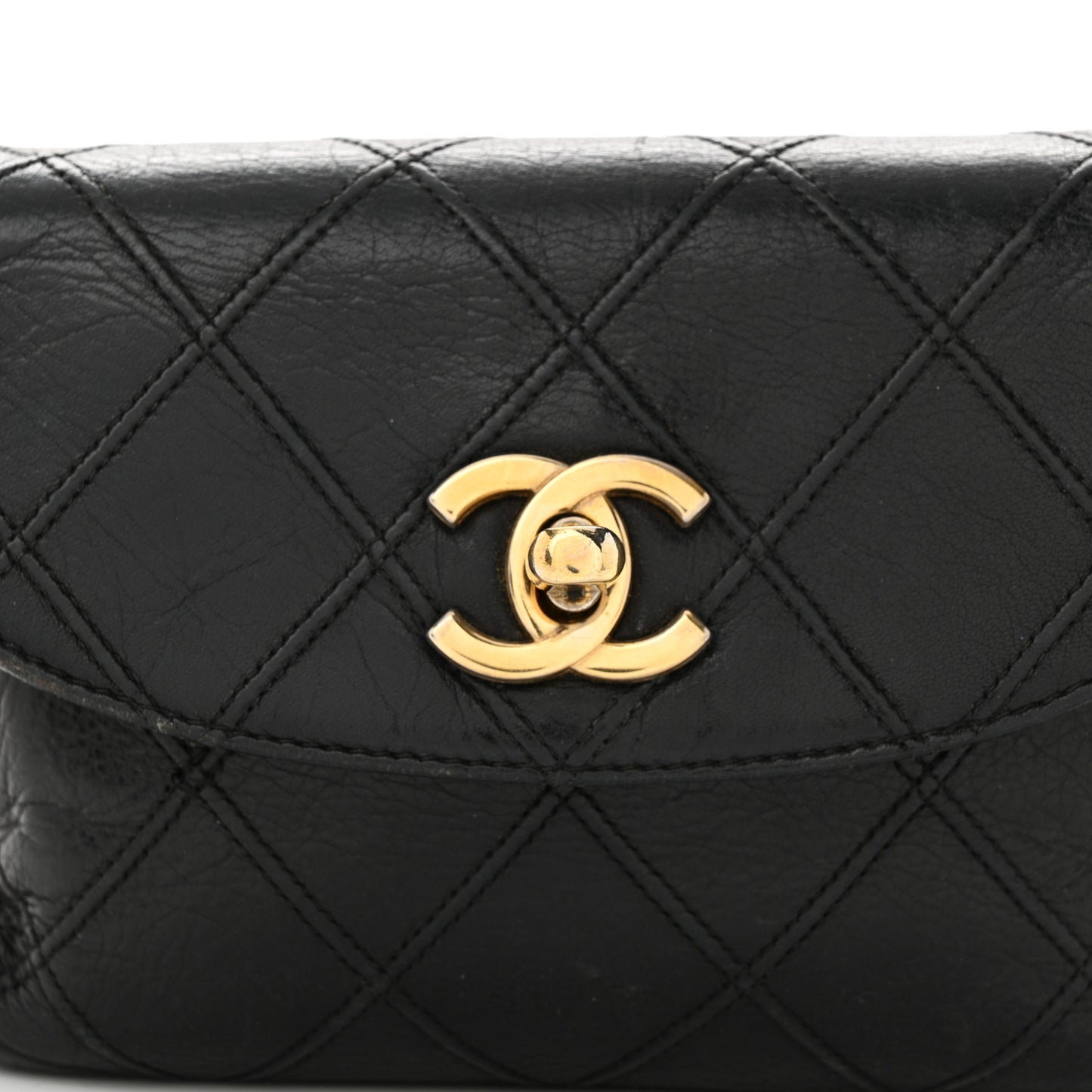 Calfskin Quilted Flap Waist Belt Bag Black