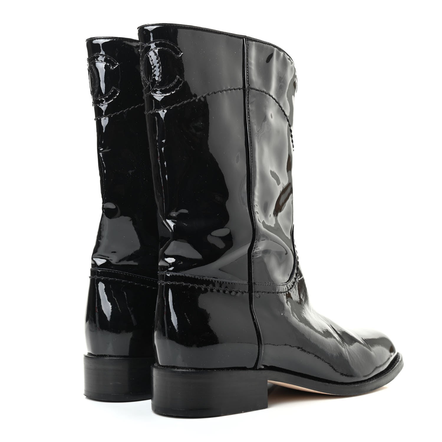 Chanel Patent Ascot High CC Boots 37 Black 4 of 11