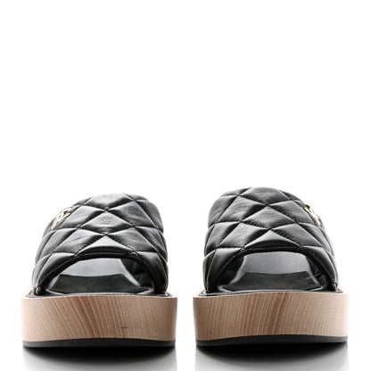 Chanel Lambskin Quilted CC Wedge Sandals 39 Black 2 of 10