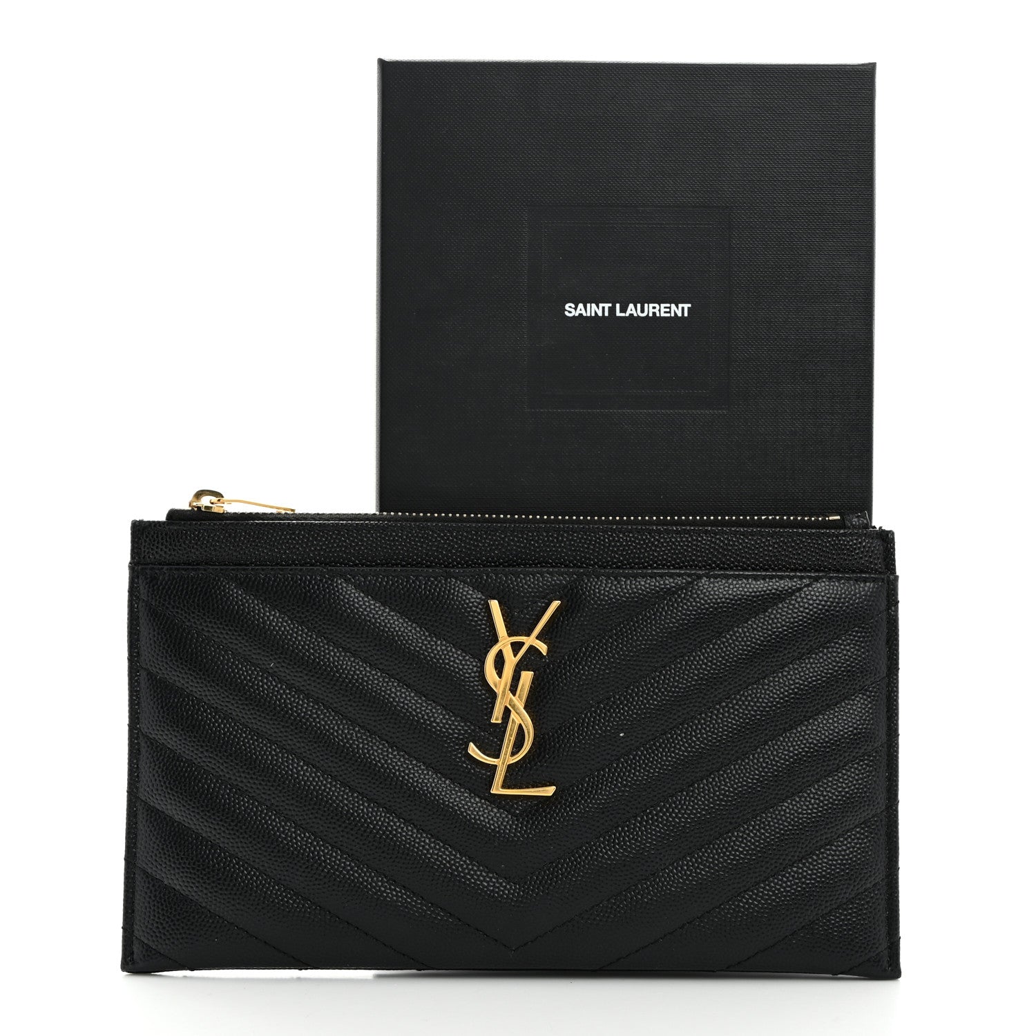 Saint Laurent Grain De Poudre Chevron Monogram Bill Pouch Black 8 of 8