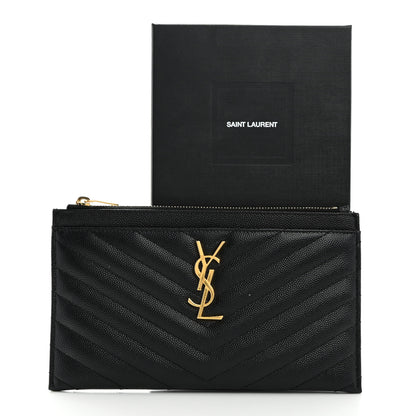 Saint Laurent Grain De Poudre Chevron Monogram Bill Pouch Black 8 of 8