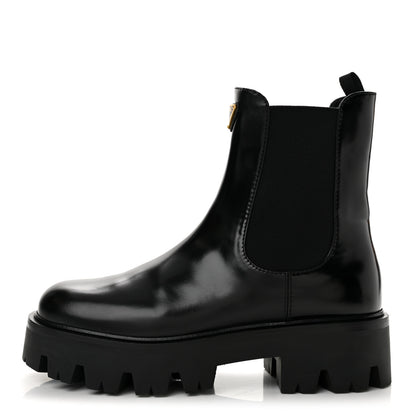 Prada Brushed Calfskin Stride Triangle Booties 36.5 Black 1 of 8