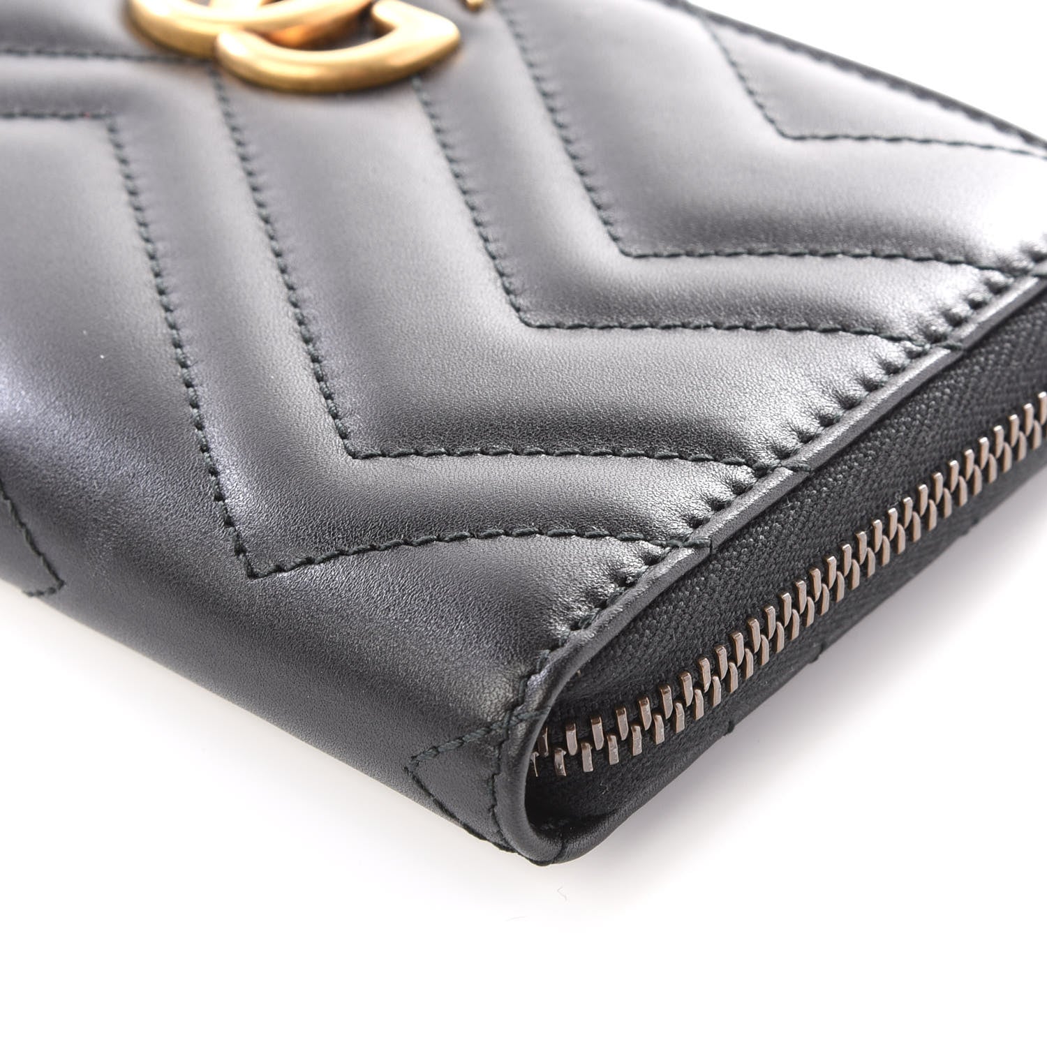 Gucci Calfskin Matelasse GG Marmont Zip Around Wallet Black 6 of 11
