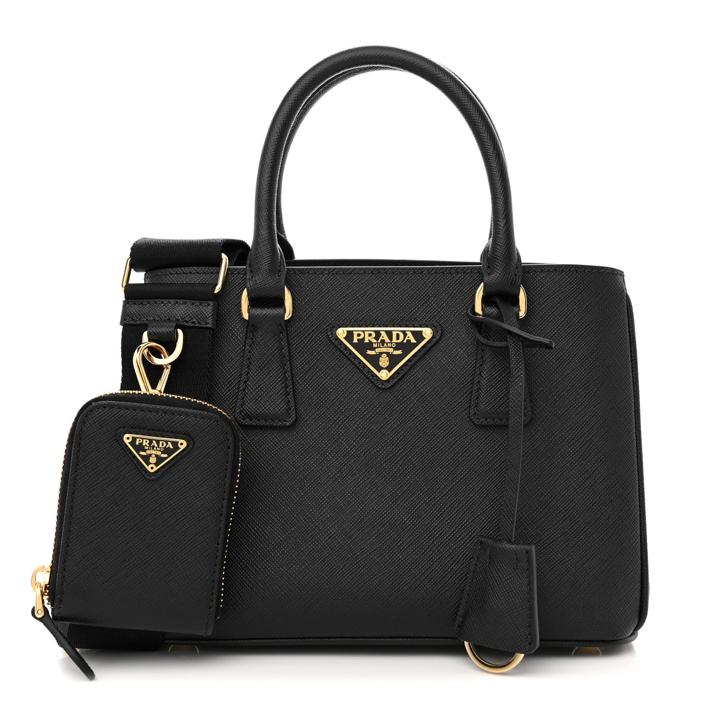 Saffiano Lux Micro Galleria Shoulder Bag Black