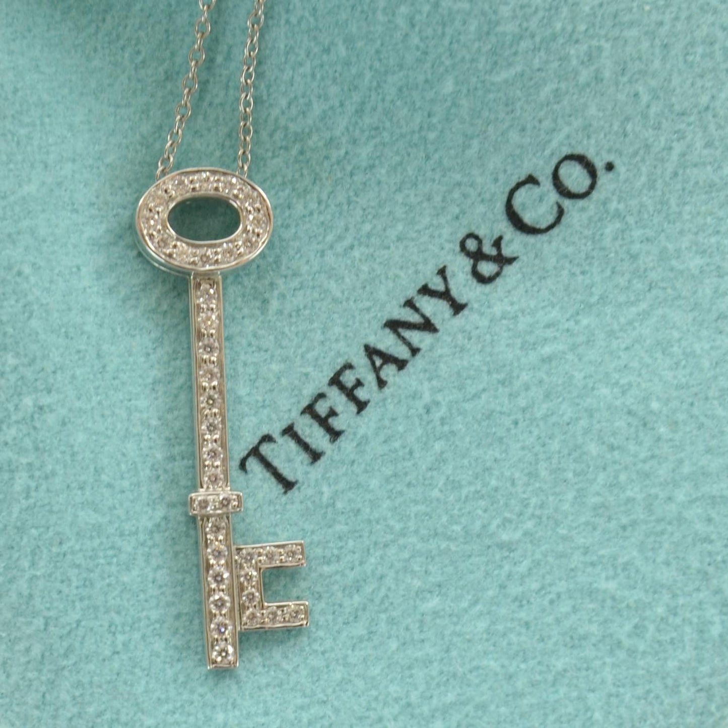 Platinum Diamond Oval Key Pendant Necklace