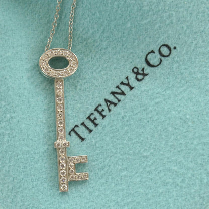 Tiffany Platinum Diamond Oval Key Pendant Necklace 6 of 6