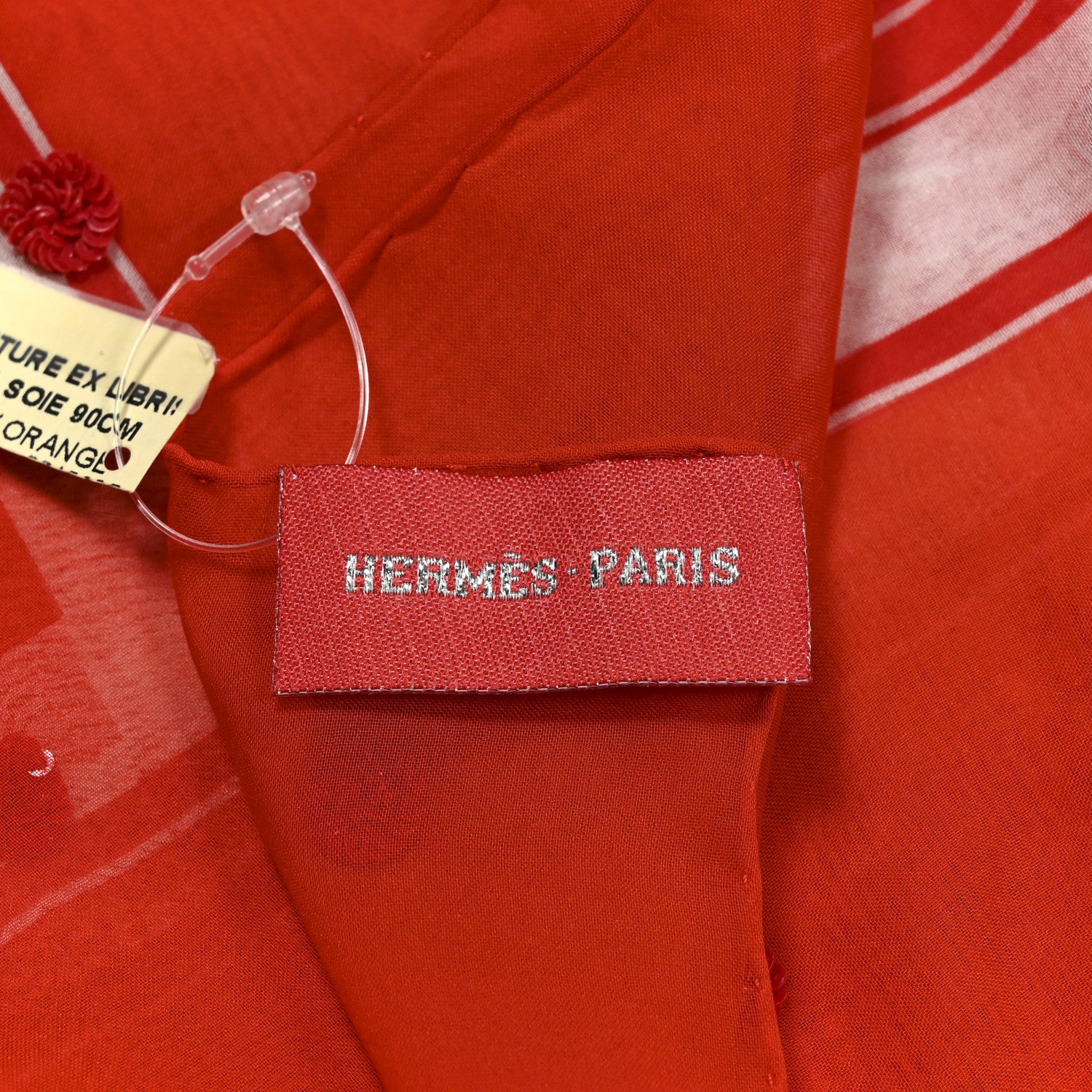 Hermes Silk Mousseline Sequin Ex Libris Au Pois Couture Rouge Vif Orange 2 of 4