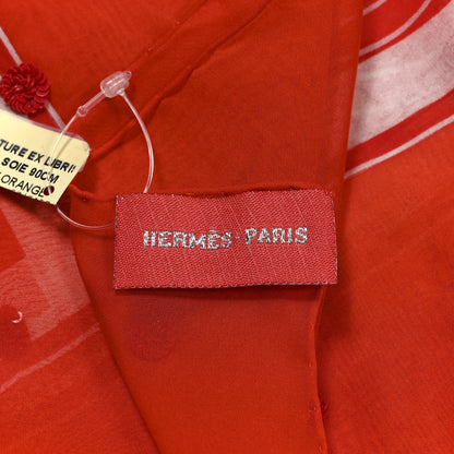 Hermes Silk Mousseline Sequin Ex Libris Au Pois Couture Rouge Vif Orange 2 of 4