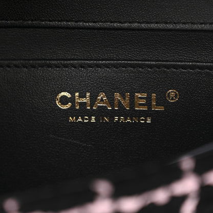 Chanel Tweed Quilted East West Camellia Clutch Black Pink 6 of 10