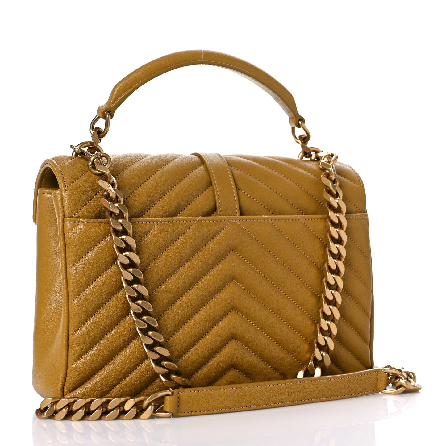 Sheepskin Matelasse Chevron Monogram Medium College Bag Olive