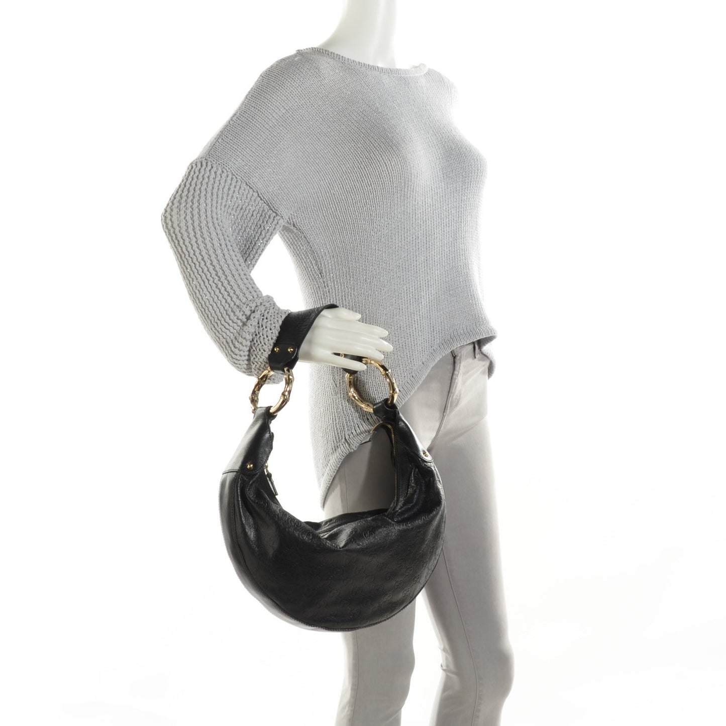 Guccissima Half Moon Bamboo Ring Hobo Black