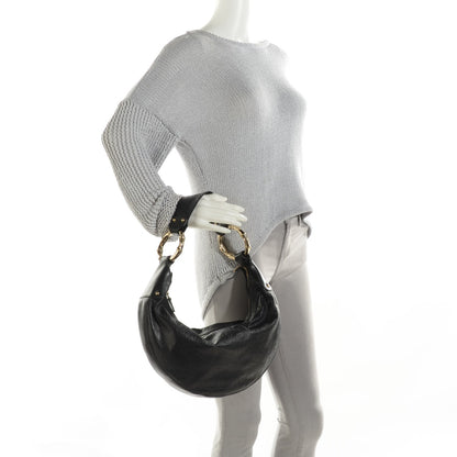Gucci Guccissima Half Moon Bamboo Ring Hobo Black 2 of 7
