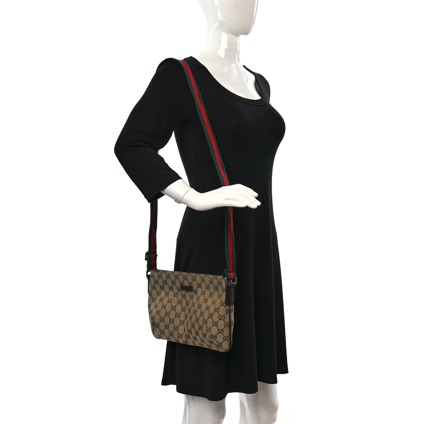 Monogram Web Small Flat Messenger Crossbody Dark Brown