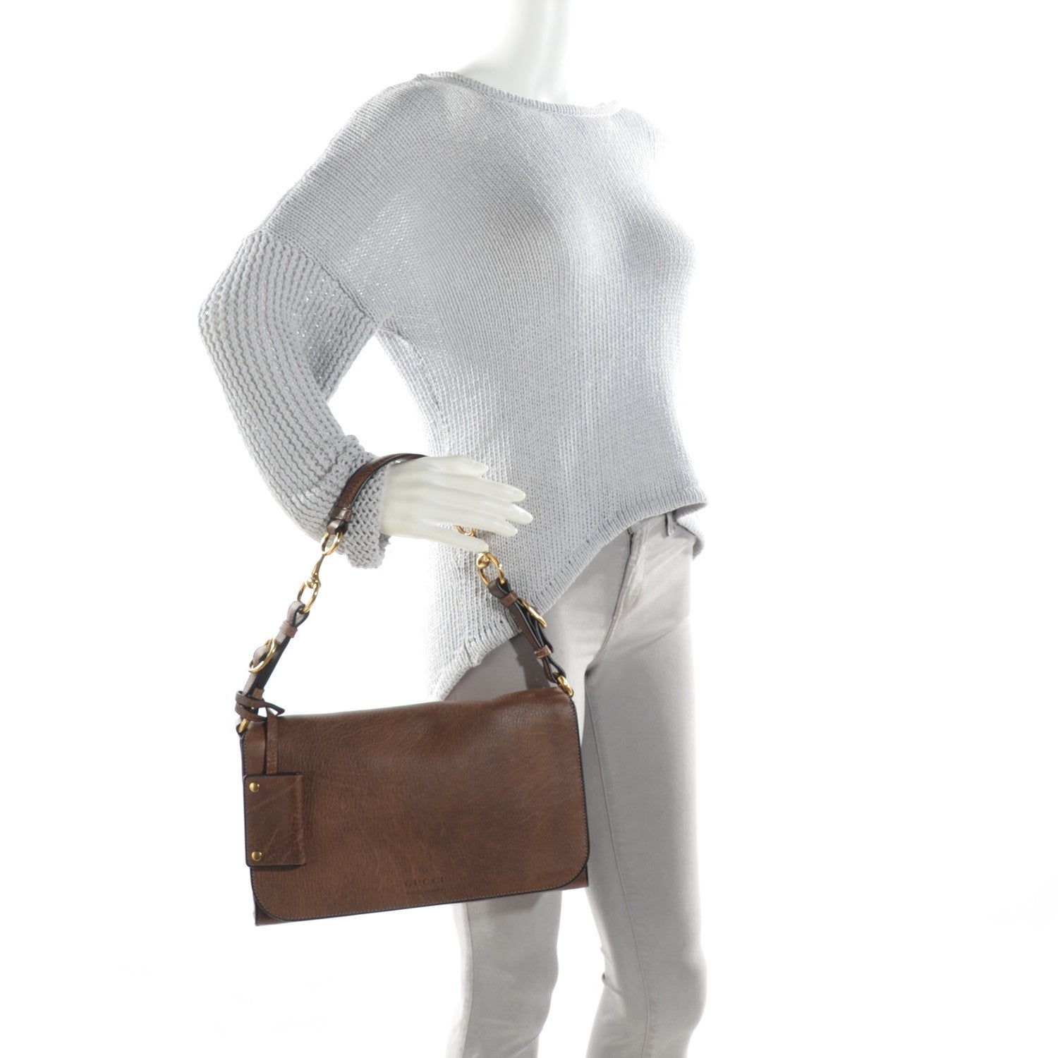 Gucci Calfskin Medium Harness Shoulder Bag Acero Mushroom 2 of 7