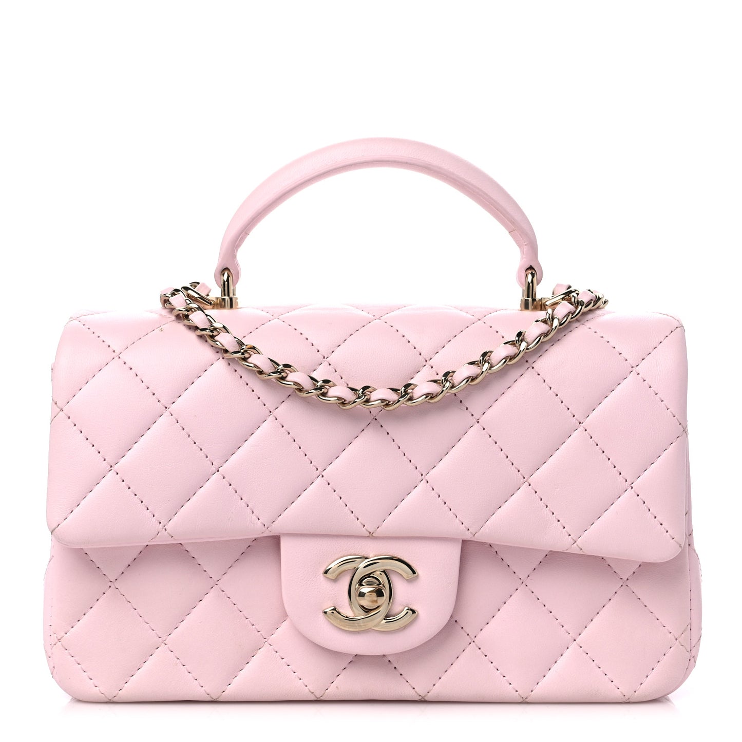 Lambskin Quilted Mini Top Handle Rectangular Flap Light Pink