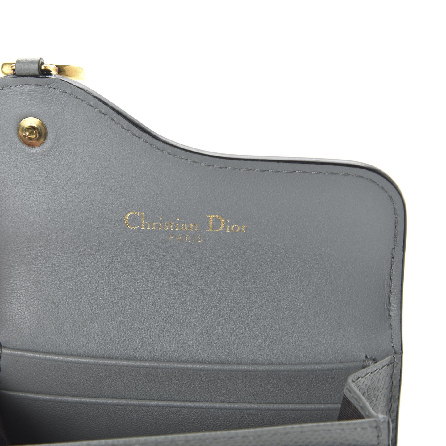 Grained Calfskin Saddle Card Holder Gray