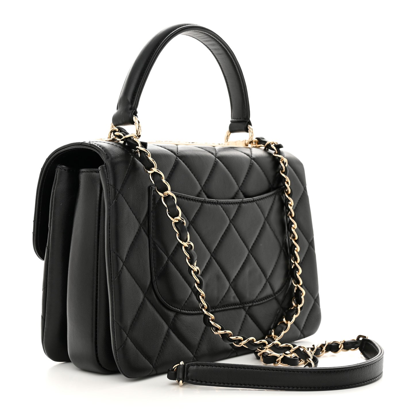 Lambskin Quilted Small Trendy CC Dual Handle Flap Bag Black
