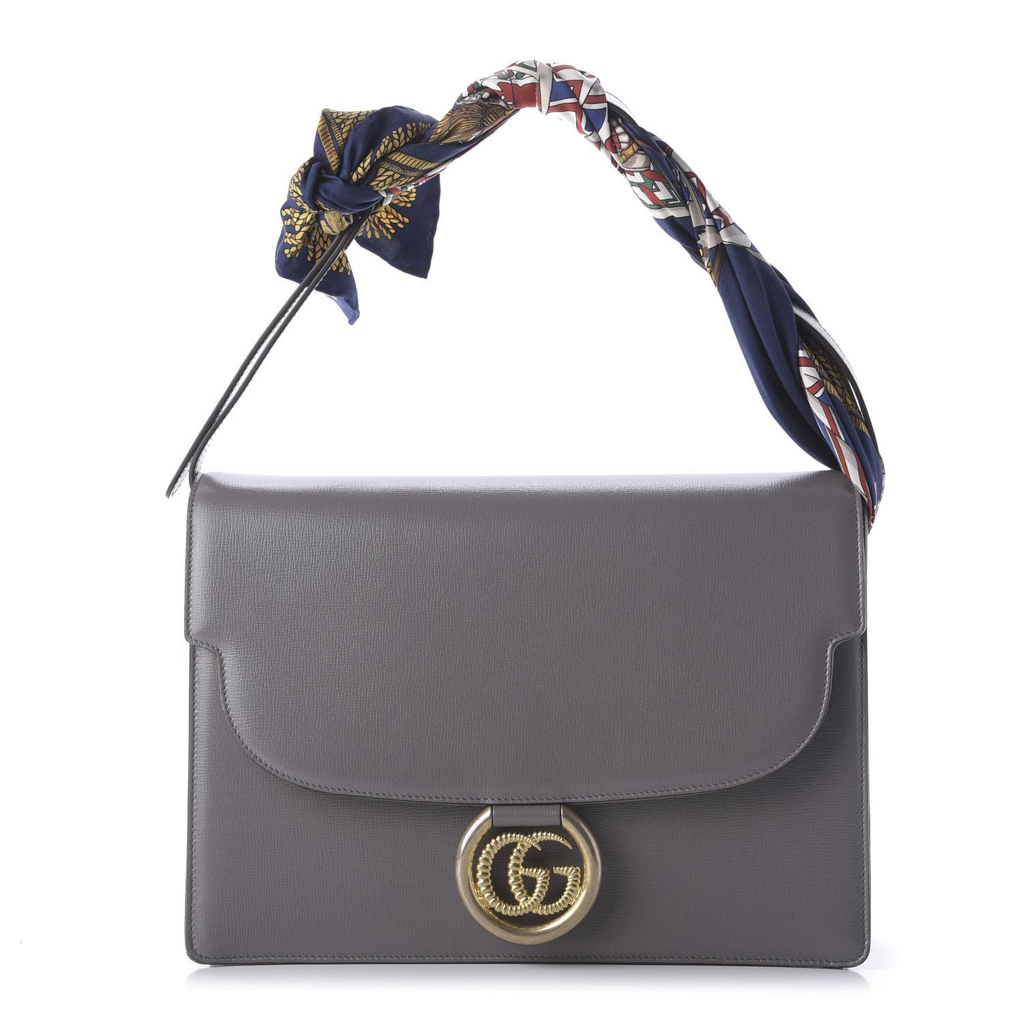 Textured Calfskin Silk Scarf Medium Torchon GG Ring Shoulder Bag Grey