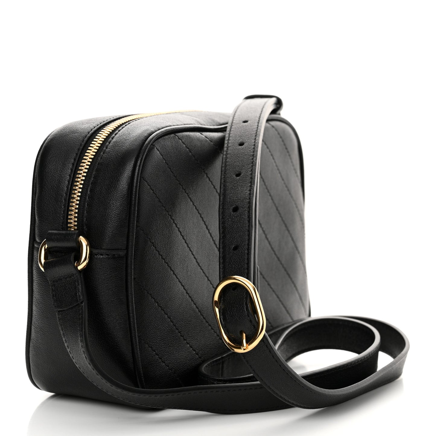 Sakai Be Green Calfskin Diagonal Stitched Small Blondie Shoulder Bag Black